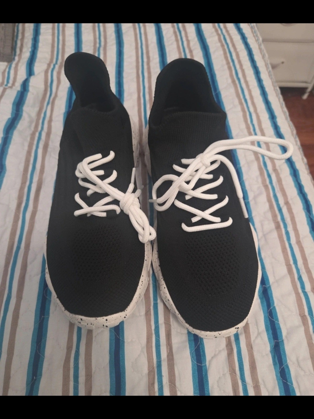 Women's Black Knit Lace-Up Sneakers with White Speckled Sole